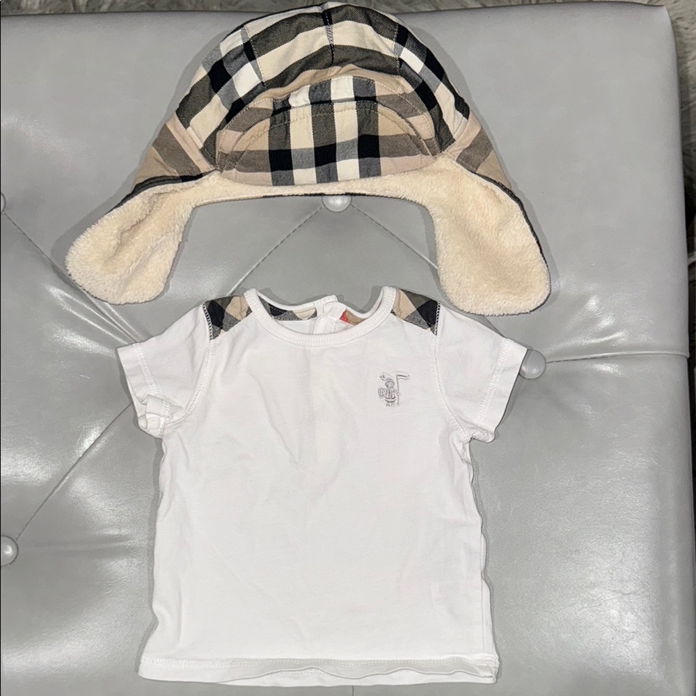 Burberry Baby Trapper hat and T Shirt